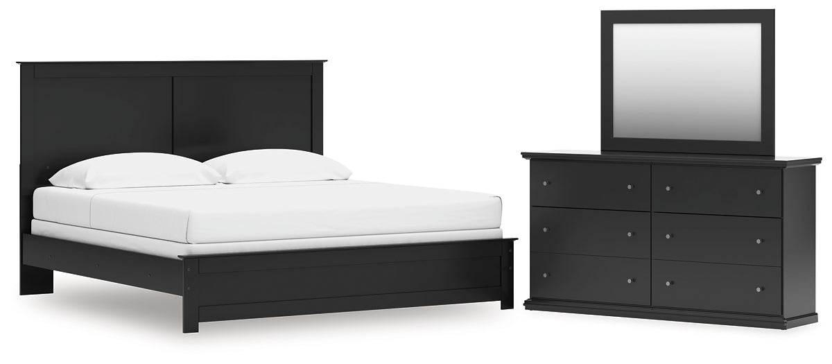 Maribel King Panel Bed with Mirrored Dresser