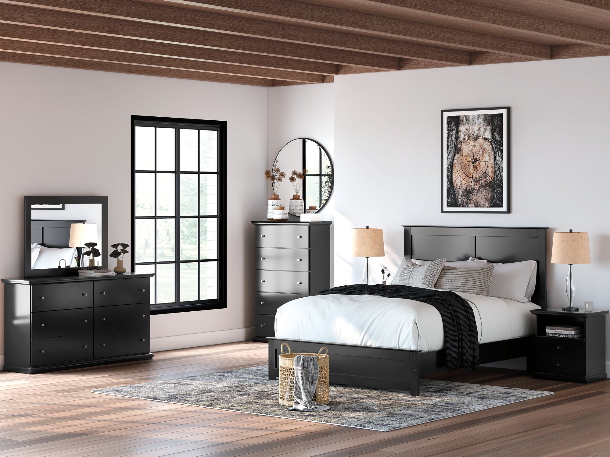 Maribel King Panel Bed with Mirrored Dresser