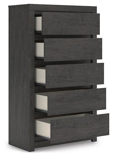 Fraluna King Panel Bed with Mirrored Dresser and Chest