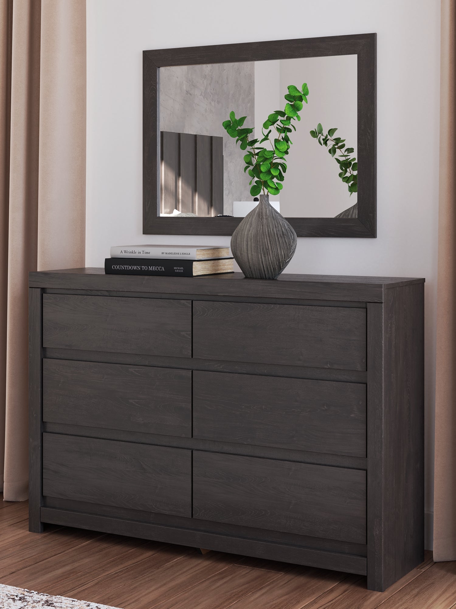 Fraluna King Panel Bed with Mirrored Dresser and Chest