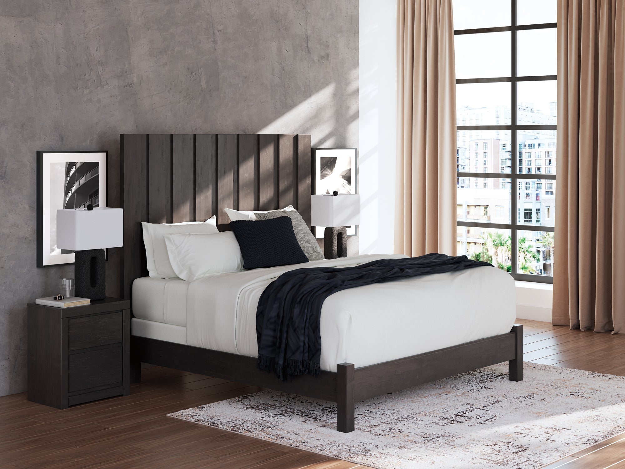 Fraluna King Panel Bed with Mirrored Dresser and Chest