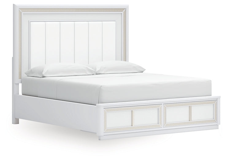 Chalanna King Upholstered Storage Bed with Mirrored Dresser and Nightstand
