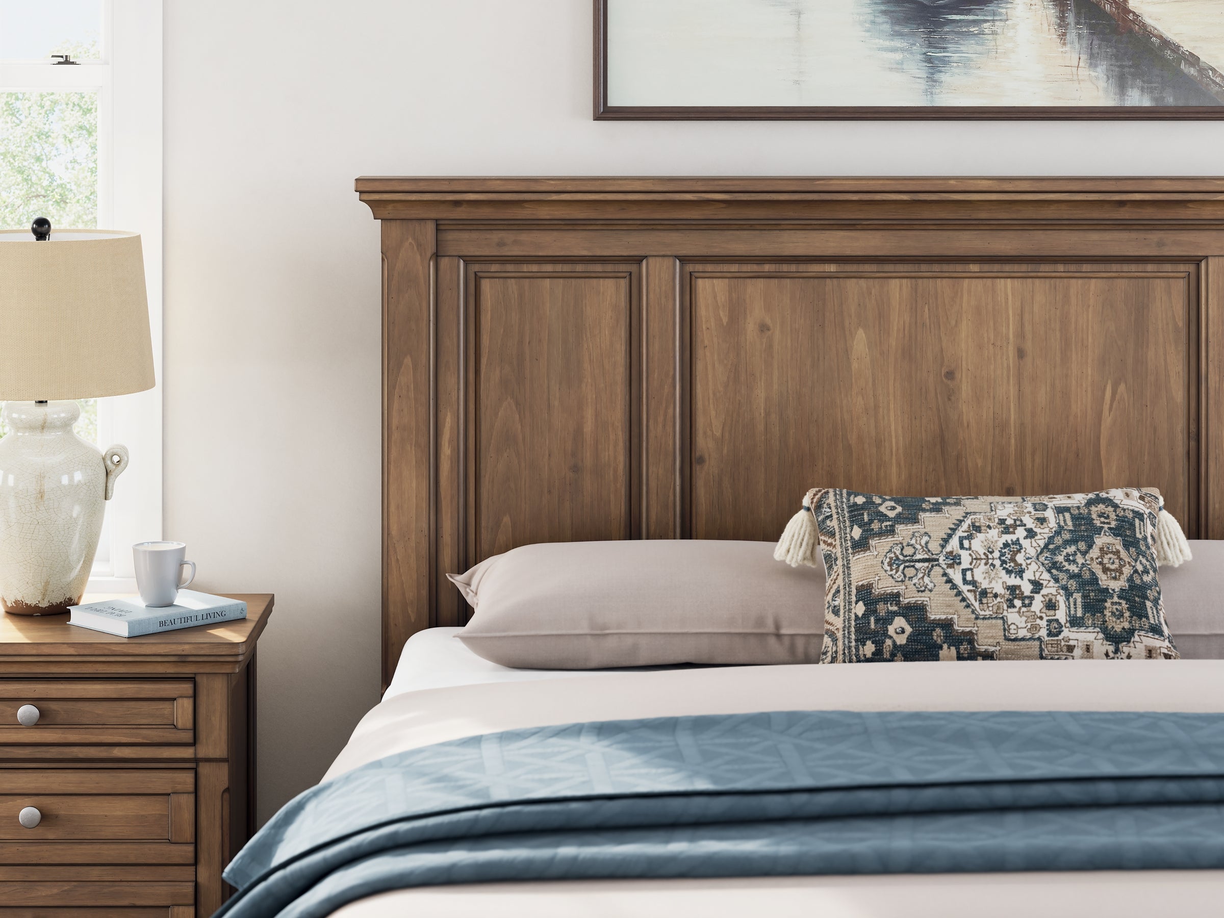 Feddinger California King Panel Bed with Mirrored Dresser and Chest