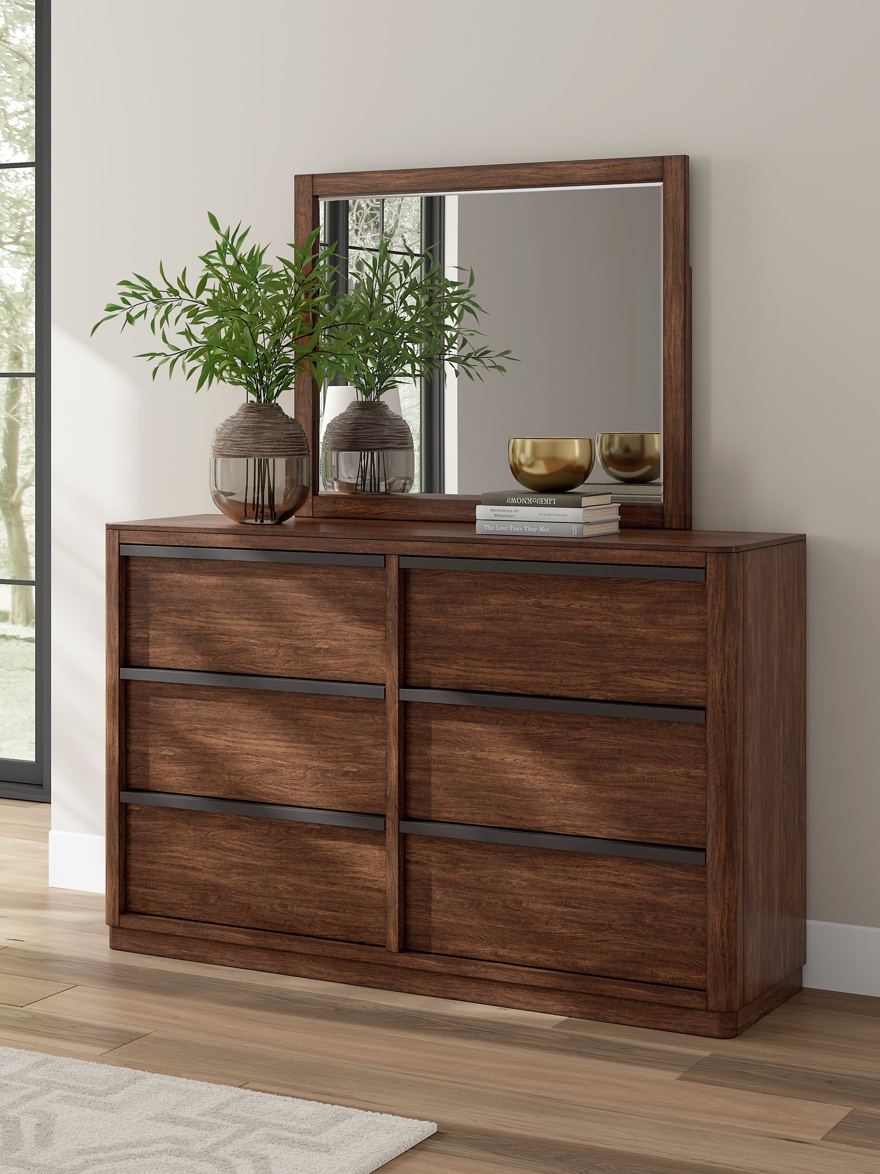 Dilenno Queen Canopy Bed with Mirrored Dresser, Chest and Nightstand