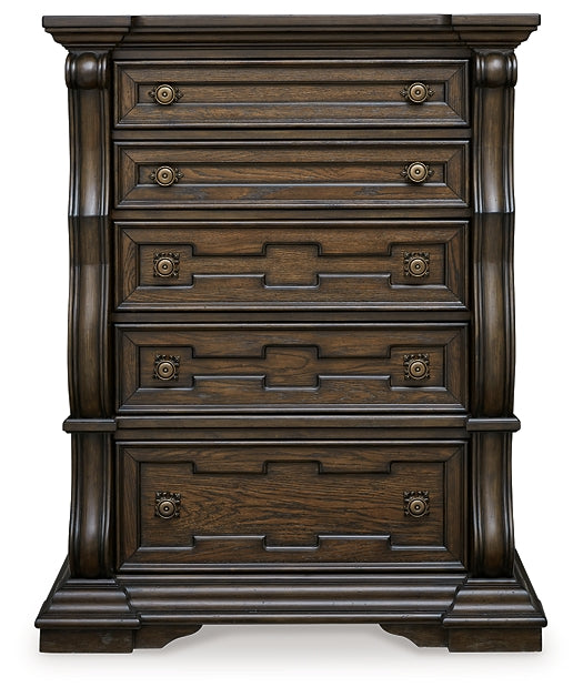 Maylee King Canopy Bed with Mirrored Dresser, Chest and Nightstand
