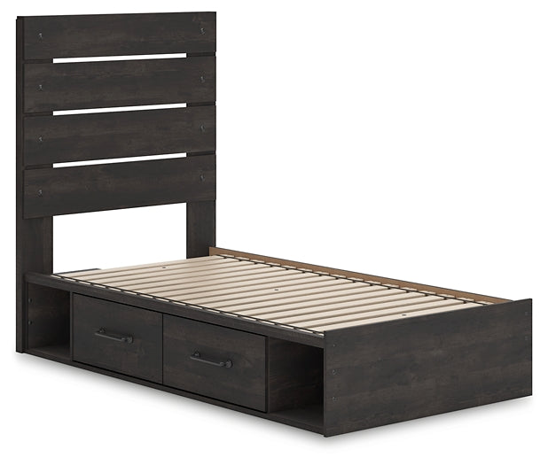 Hollivern Twin Panel Storage Bed with Mirrored Dresser and Nightstand