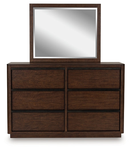 Dilenno King Canopy Bed with Mirrored Dresser and Nightstand