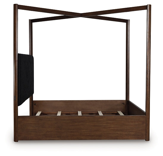 Dilenno California King Canopy Bed with Mirrored Dresser and Chest