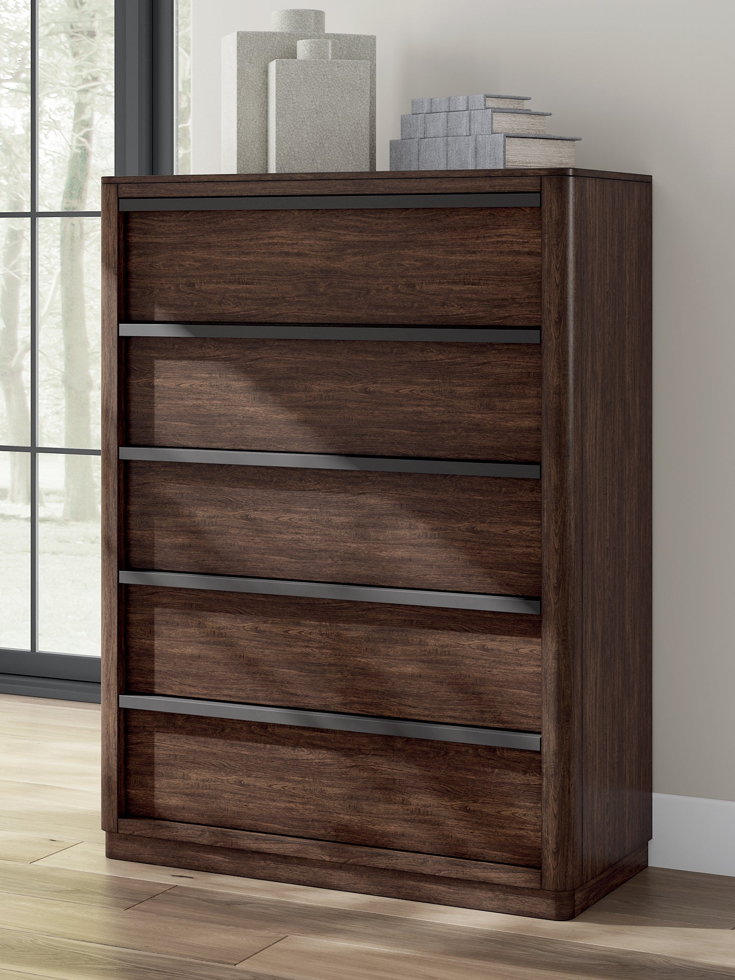 Dilenno California King Canopy Bed with Mirrored Dresser, Chest and Nightstand