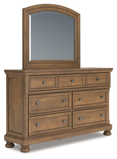 Feddinger Queen Storage Sleigh Bed with Mirrored Dresser, Chest and Nightstand