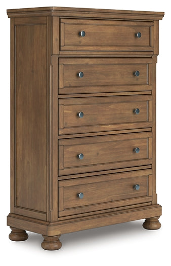 Feddinger King Storage Sleigh Bed with Mirrored Dresser and Chest