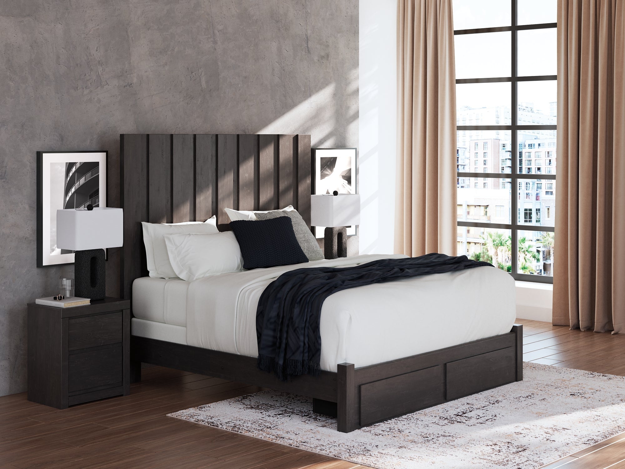 Fraluna King Panel Storage Bed with Mirrored Dresser
