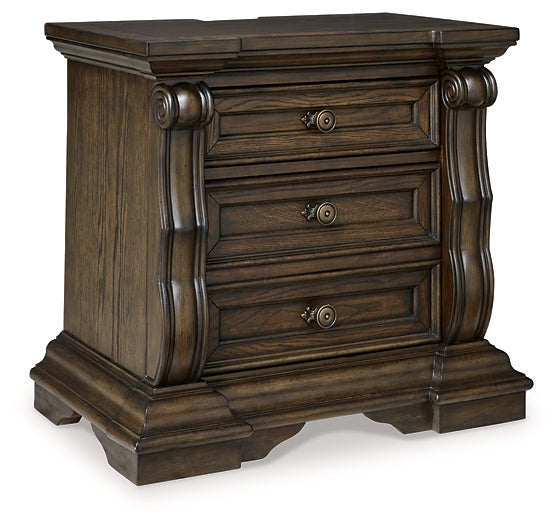 Maylee Queen Upholstered Bed with Mirrored Dresser, Chest and Nightstand