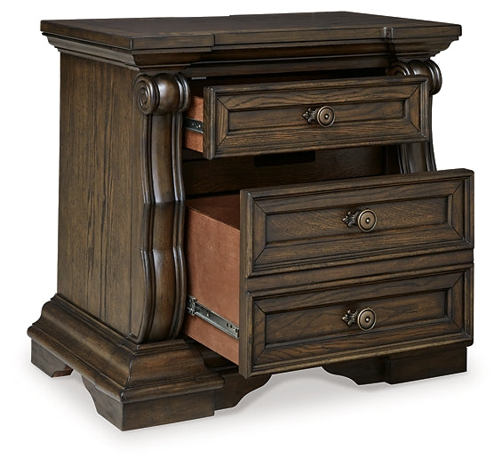 Maylee Queen Upholstered Bed with Mirrored Dresser, Chest and Nightstand
