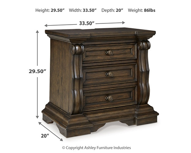 Maylee Queen Upholstered Bed with Mirrored Dresser, Chest and Nightstand