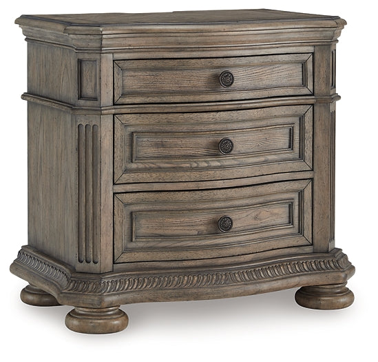 Ardenfield King Upholstered Sleigh Bed with Mirrored Dresser and Nightstand