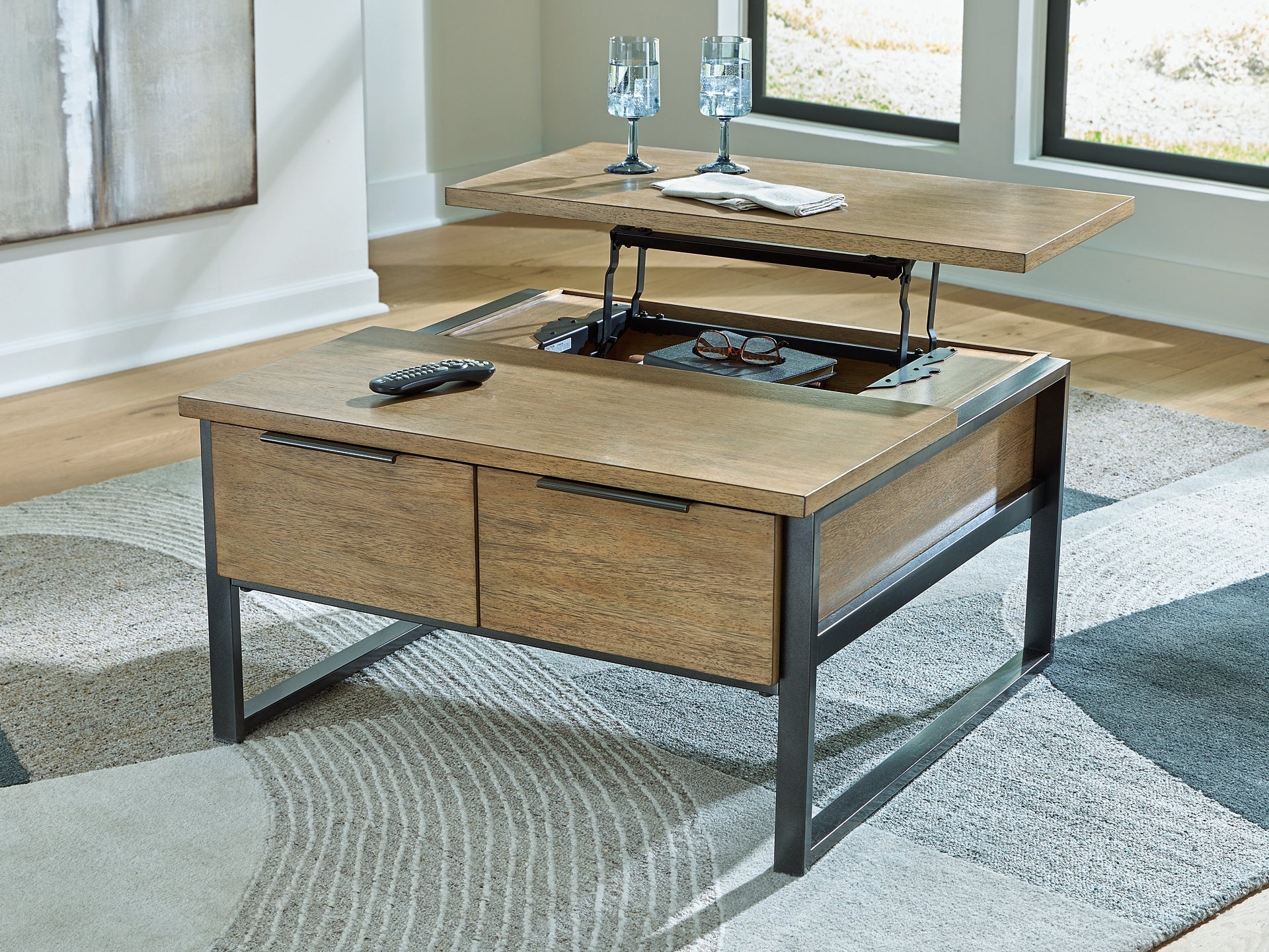 Montia Lift Top Coffee Table - Light Brown