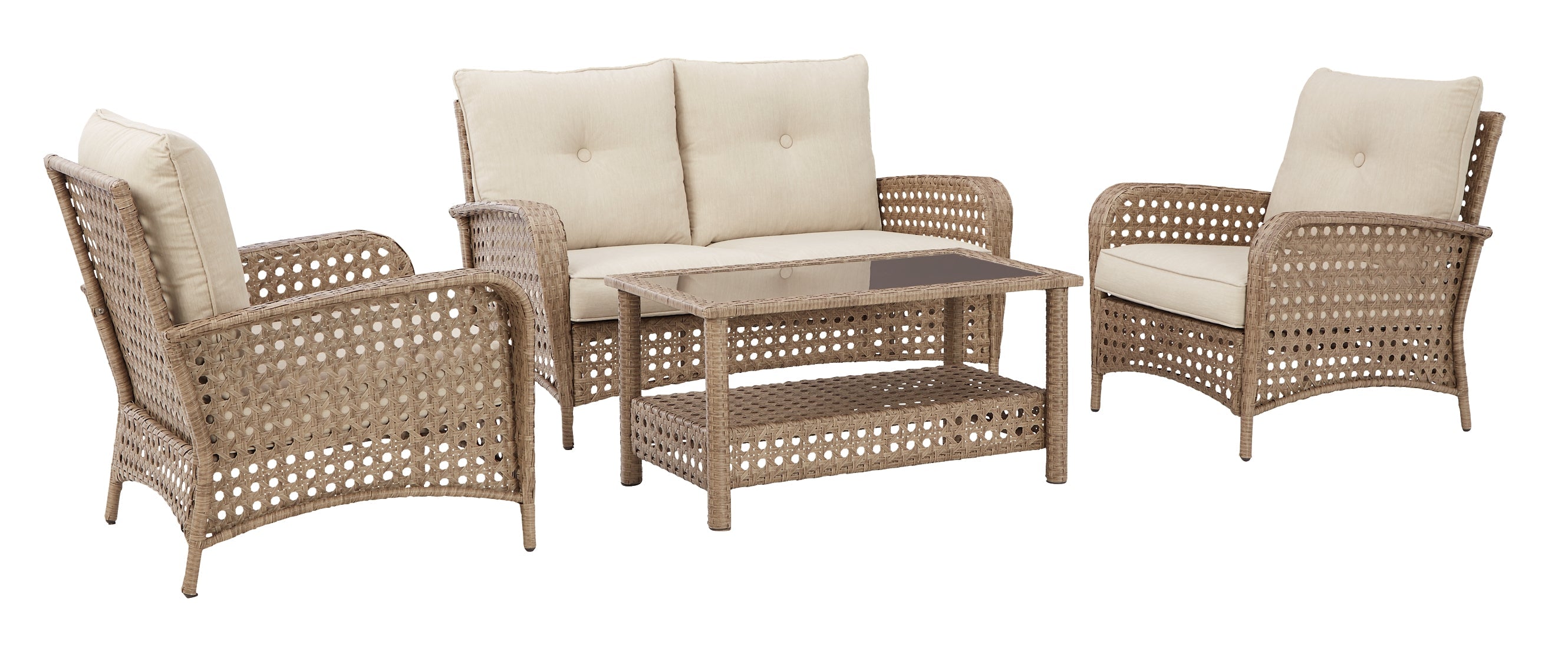 Braylee Outdoor Loveseat and 2 Chairs with Coffee Table